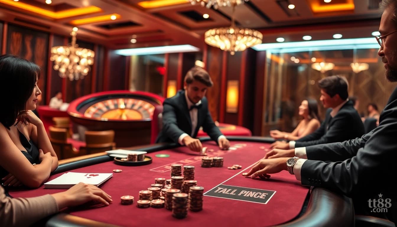 Experience high-stakes excitement at tt88 com with professionals at poker tables and roulette wheels.
