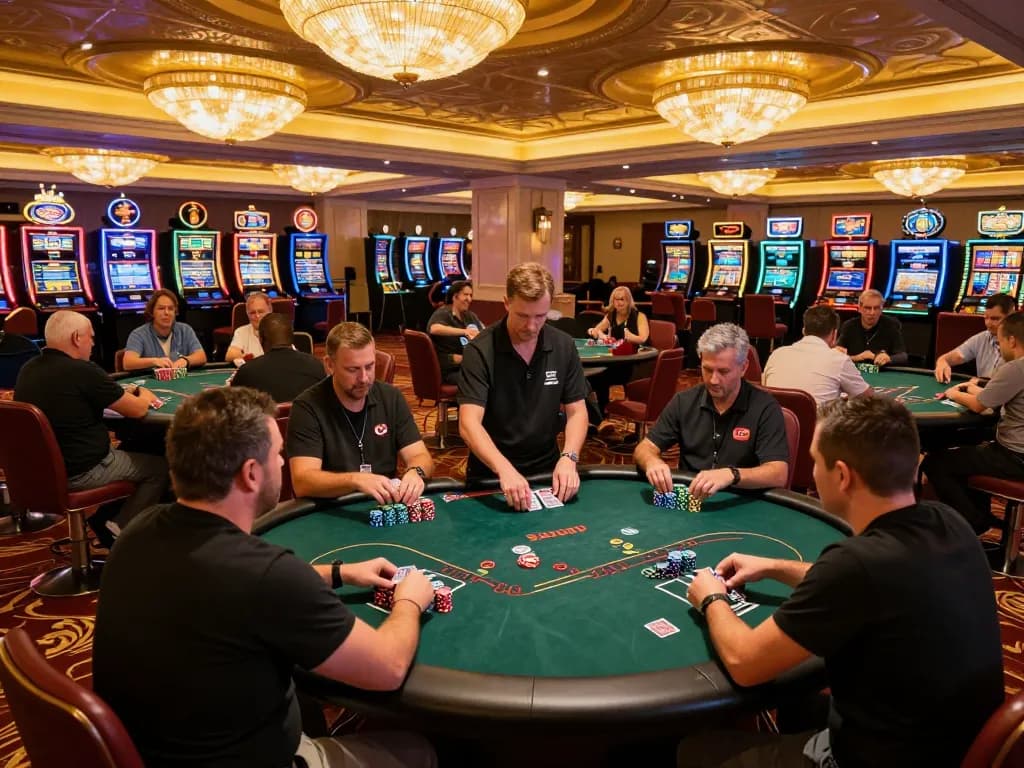 KUBET players enjoying an immersive poker game in a luxurious casino environment.