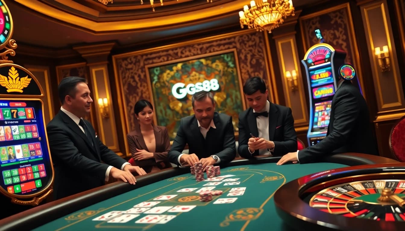 Players experiencing excitement at nhà cái gg88's luxurious casino table.