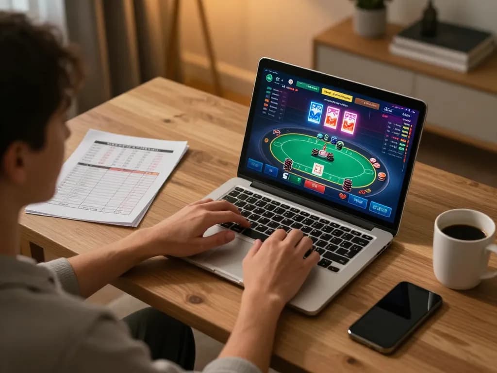 Engaging online gambling scene on https://mb668.co/ with player using laptop for strategic betting.