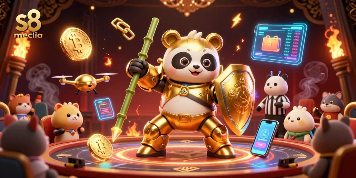 Engage in thrilling gameplay with s8 media in a vibrant 3D casino arena featuring an animated golden panda.