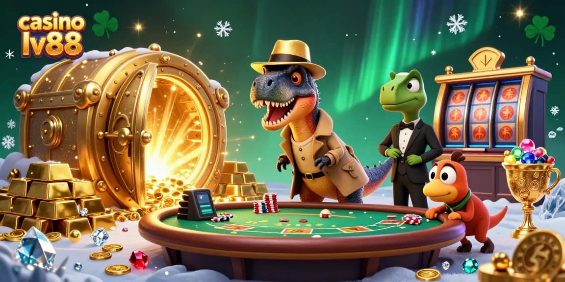 Engaging casino lv88 scene with a velociraptor card counter at a blackjack table surrounded by gems.