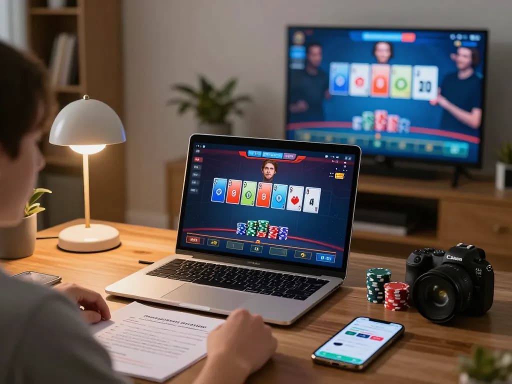 Engaging online poker game scene at home, featuring 23win gaming apps and vibrant action.