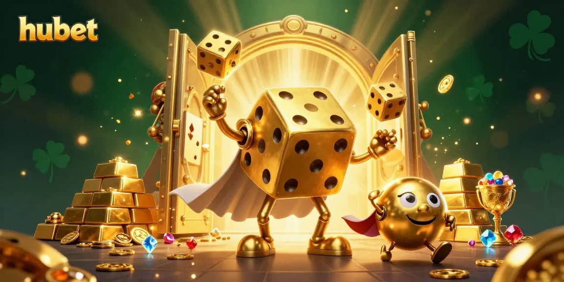 hubet gaming illustration with a golden dice golem and riches creating excitement