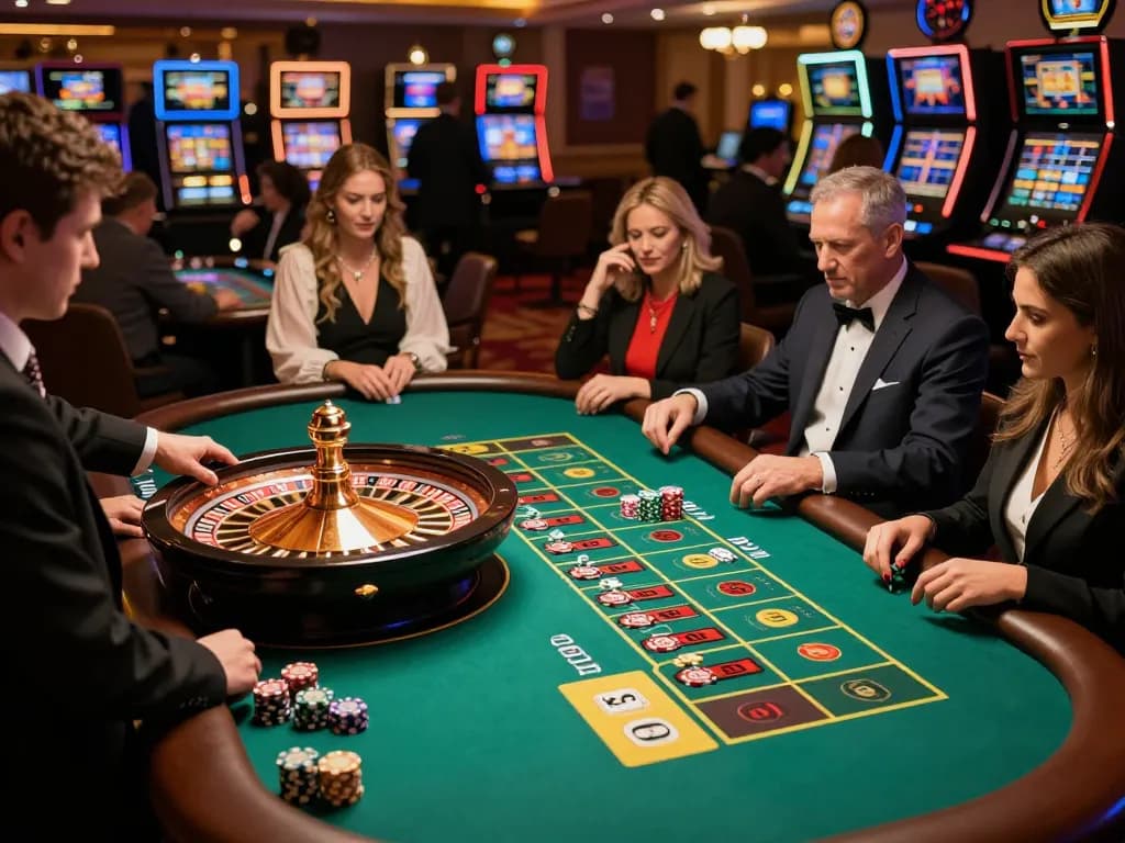 F168N ĐĂNG NHẬP as players engage in strategic gameplay at a roulette table, showcasing casino excitement.