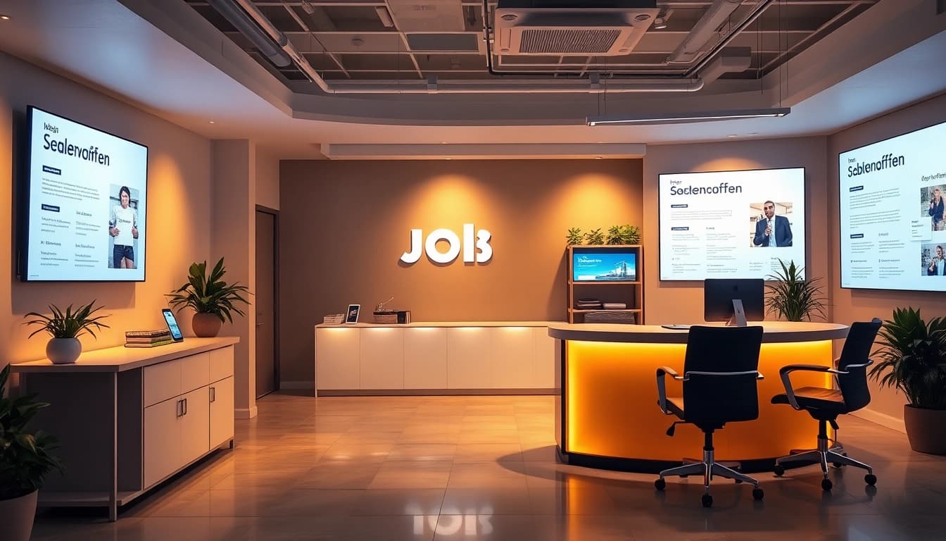 Browse Stellenangebote for career opportunities in a vibrant, modern office.