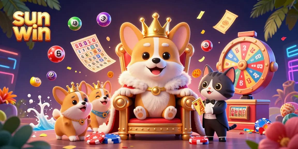 Engage with the vibrant sun win online casino scene featuring a royal corgi and colorful lottery elements.