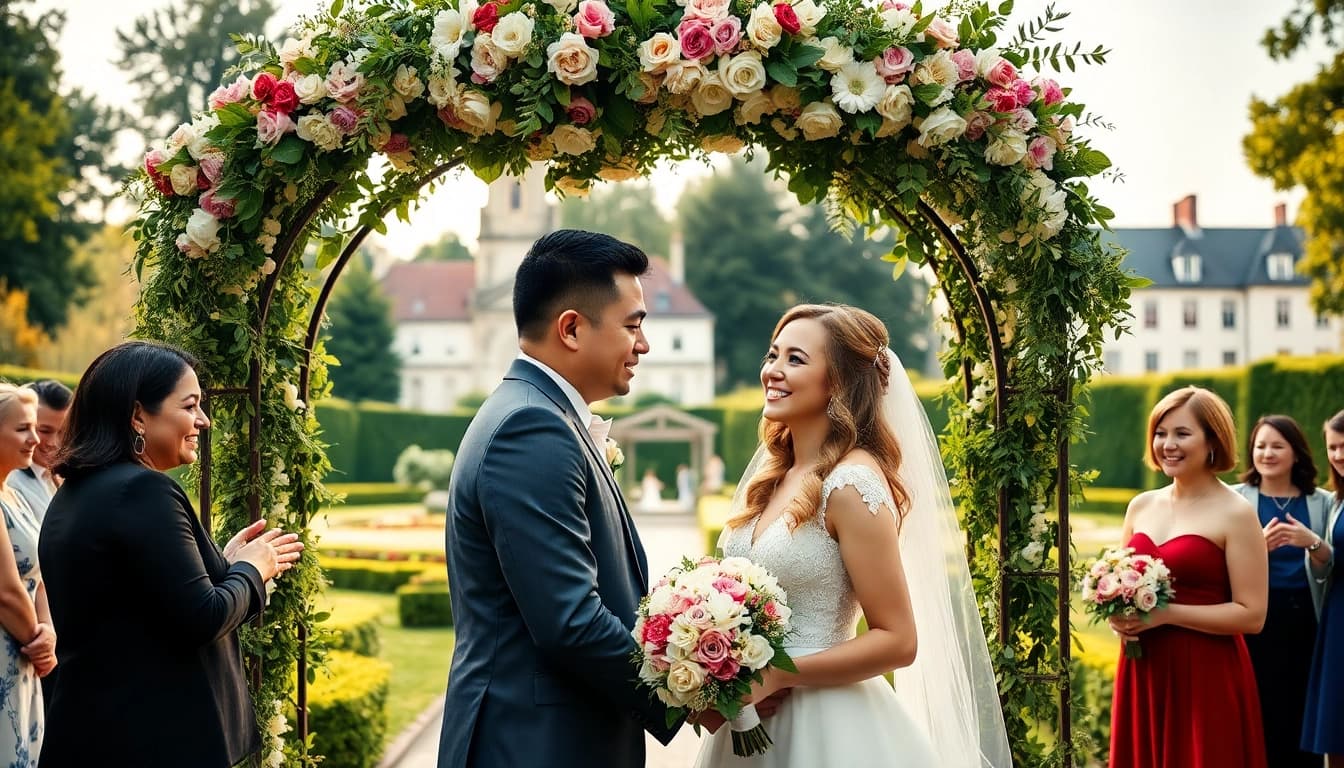 Hochzeitsfotograf München, capturing an emotional wedding ceremony in a beautiful Munich garden.