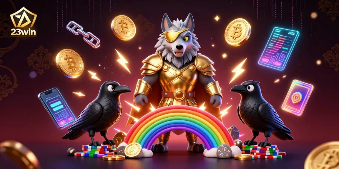 23win offers a lively gaming experience with vibrant elements illustrating casino excitement and crypto features.