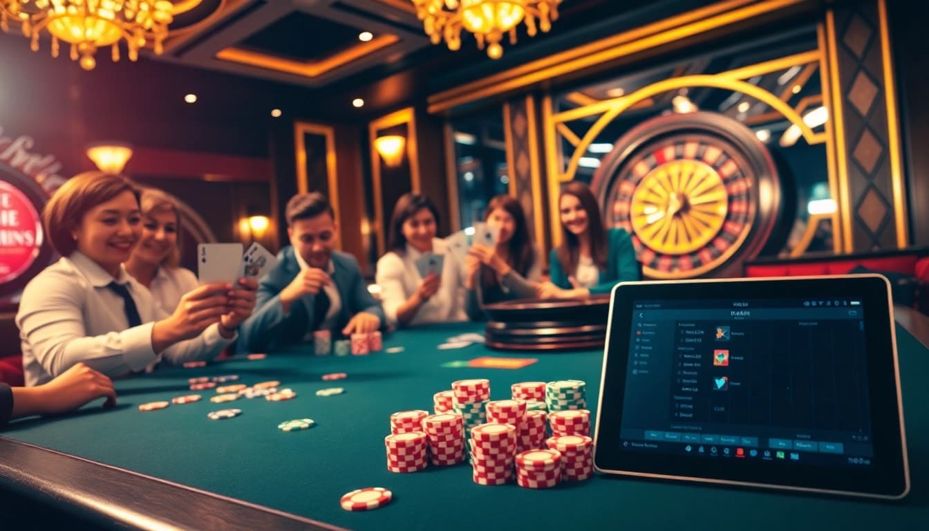 Engage in thrilling poker action at https://f8bet.dental/ with vibrant chips and a roulette wheel.