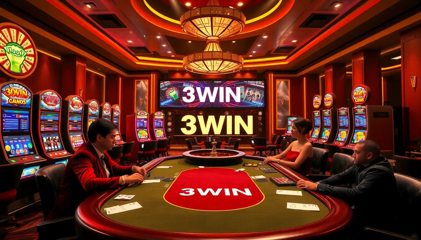 Experience the thrill of winning with 3WIN at a luxurious casino table surrounded by excitement.