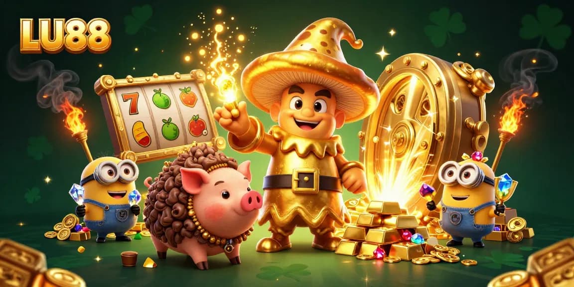 LU88 offers thrilling slots adventures with a wizard, treasure, and magical gems.
