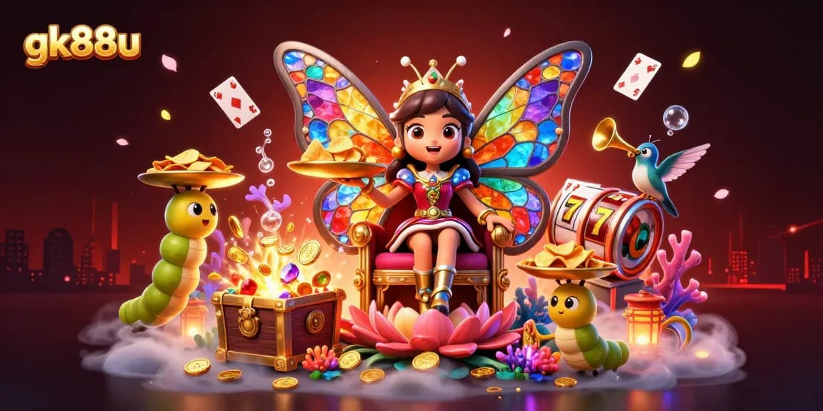 Enjoy the rich gaming experience with gk88u's vibrant illustration showcasing thrilling casino elements and enchanting characters.
