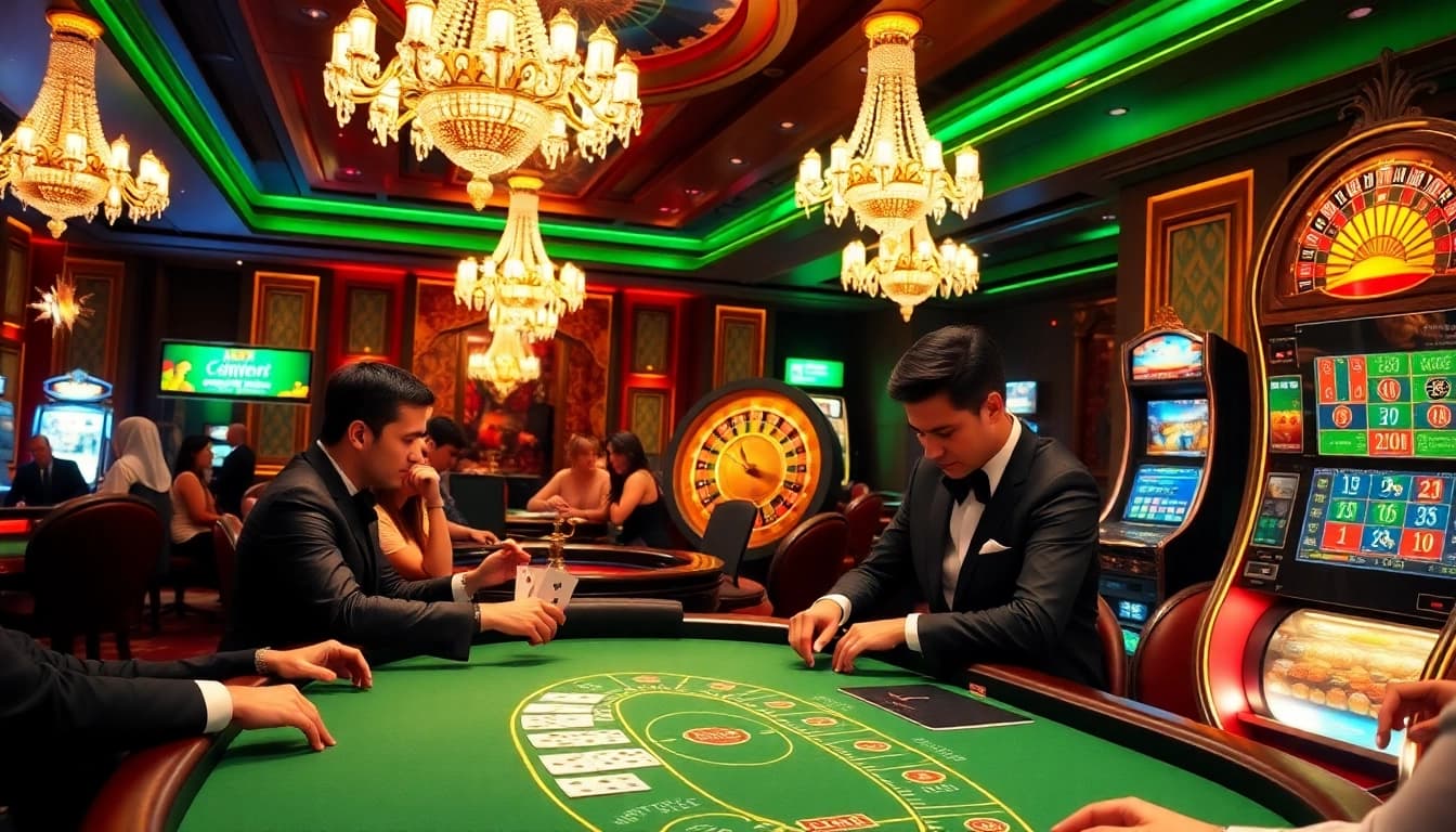 Experience high-stakes excitement at https://rr88.shopping/ with a vibrant casino scene featuring poker tables and roulette wheels.