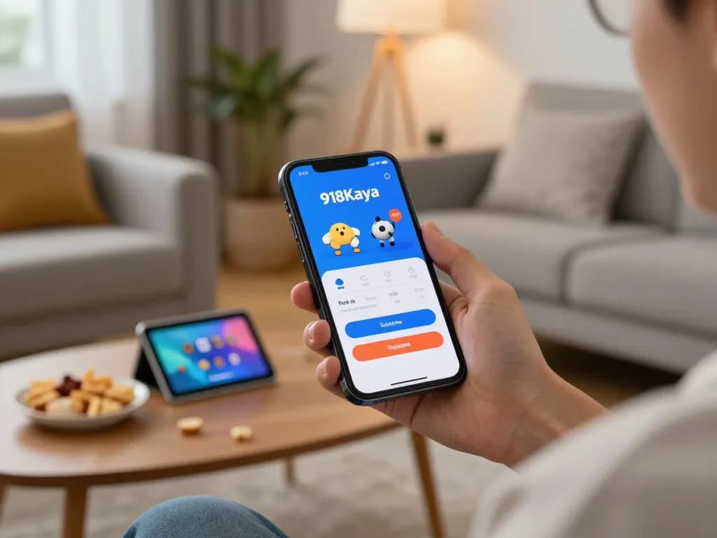 The app login option showcased on a smartphone in a cozy home setup, enhancing mobile gambling experience.