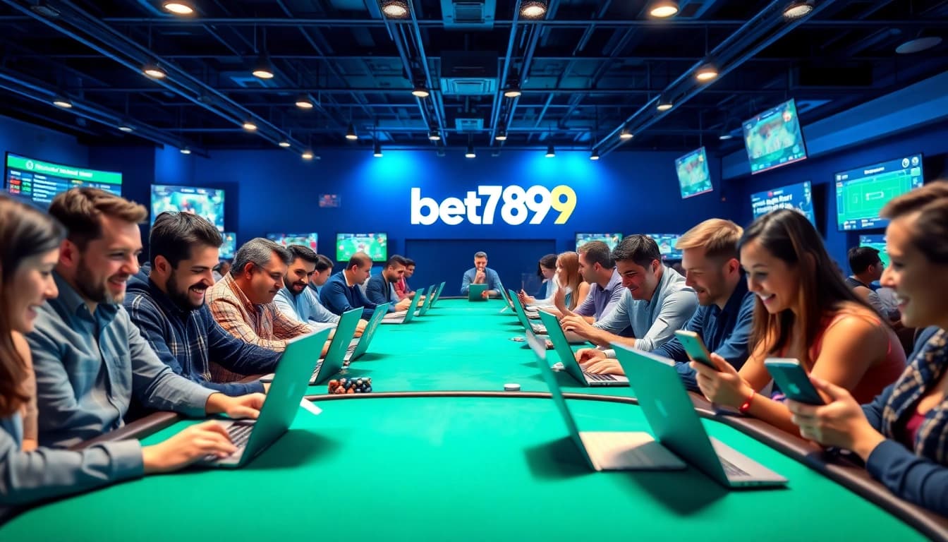 Experience the excitement of bet789 with users engaged in online betting on mobile devices and laptops.