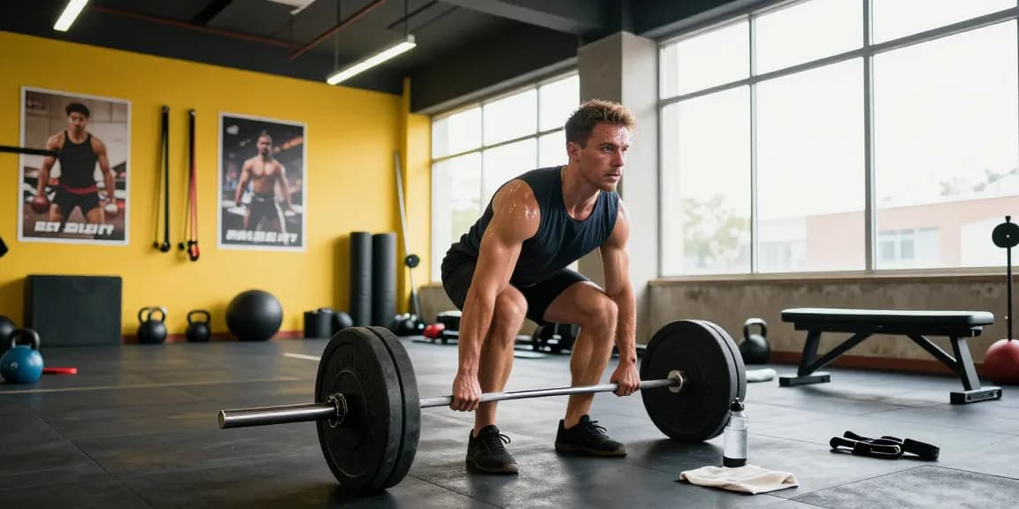 Anabolika Shop Deutschland Fitness-Sportler hebt Gewichte im Fitnessstudio mit motivierender Atmosphäre.