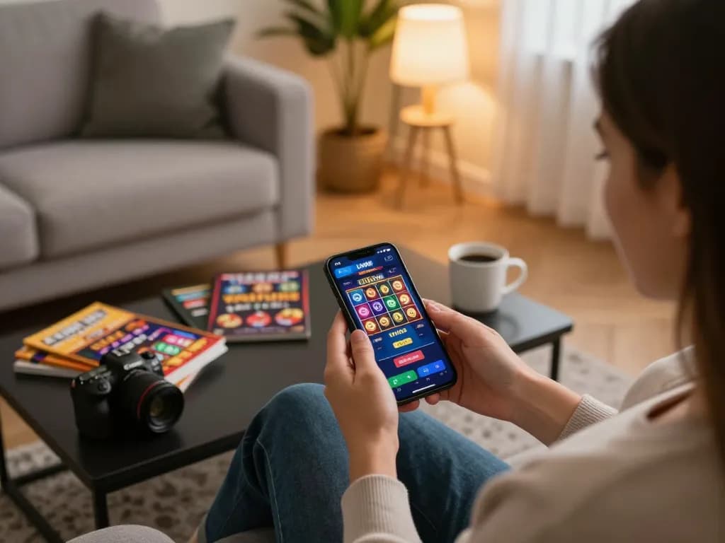 Player engaging with the LLWIN app displaying a vibrant slot game win on smartphone.