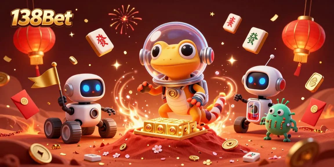 Experience the thrill of 138Bet with a Martian gecko uncovering a golden casino on Mars.