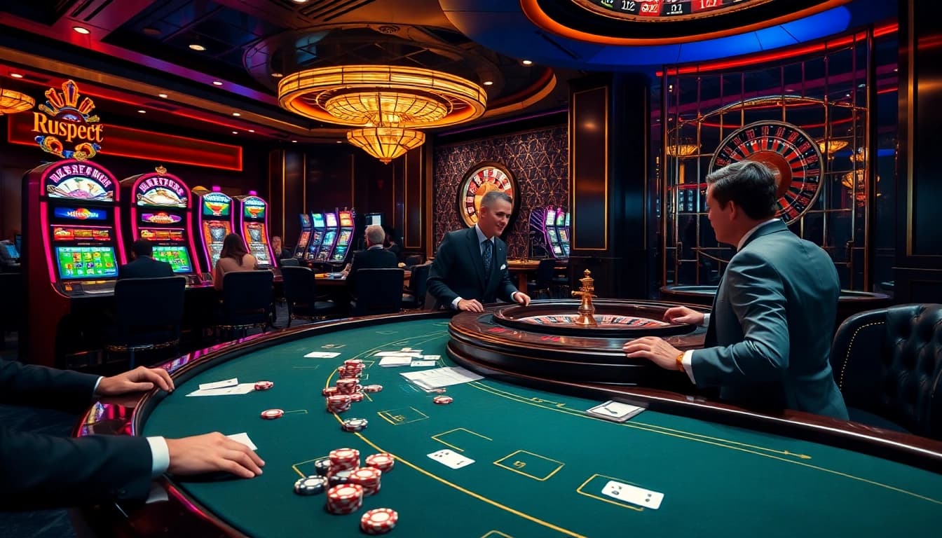 Exciting casino scene featuring diverse gamblers engaging at tables and slot machines at https://tg88.sale/.