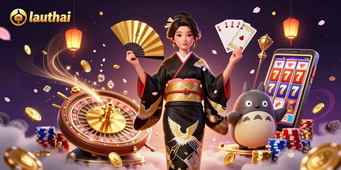 Experience thrilling gambling at lauthai with dynamic characters, sports elements, and casino elements in a vibrant 3D scene.