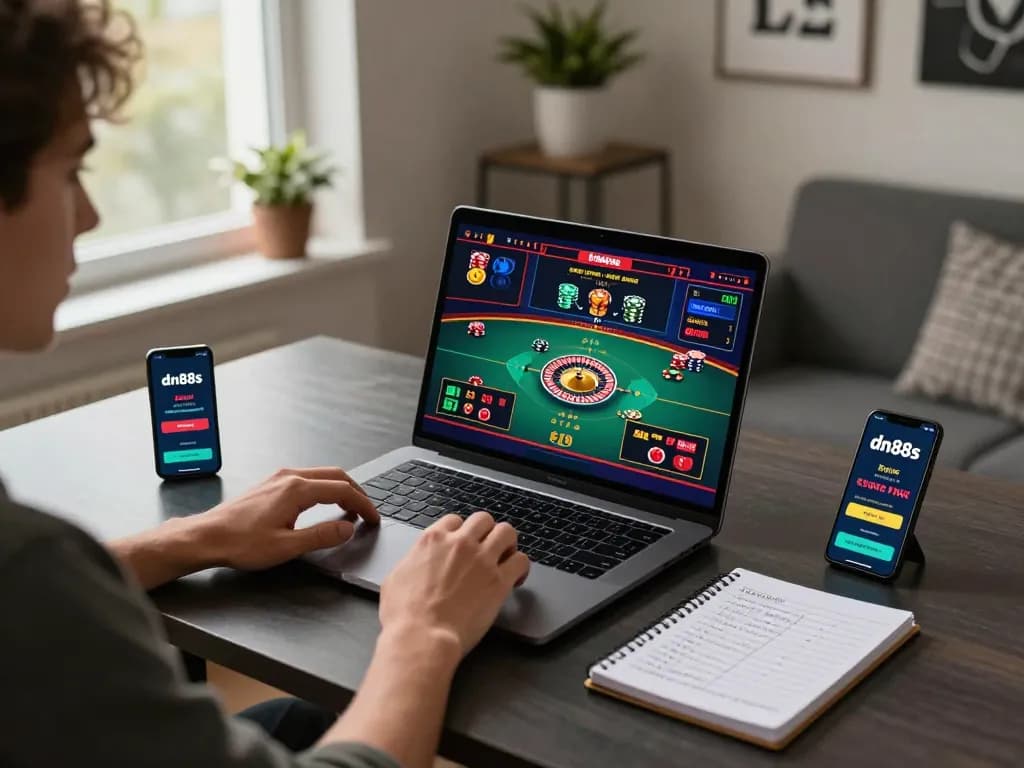 Player engaging in live roulette game on dn88s app from a stylish home gaming setup.