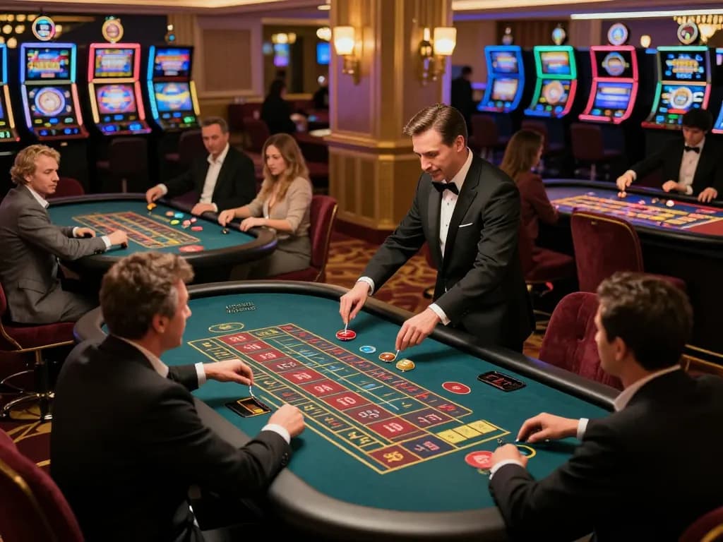 MM88 players engaged in exciting roulette gameplay at a luxurious casino.