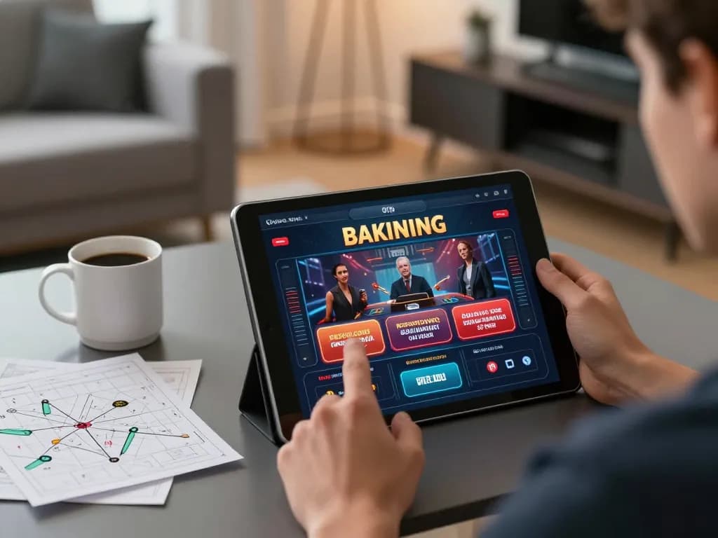Person using the app on Trang Chủ O8 for online casino gaming with strategy notes nearby.