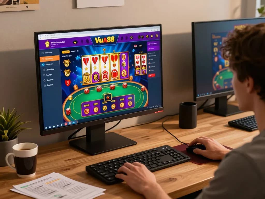 Engaging gameplay at home using Vua88 gaming interface with colorful visuals and strategic notes.