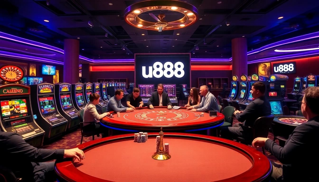 Engage with thrilling u888 casino action featuring vibrant slot machines, poker tables, and roulette wheels.