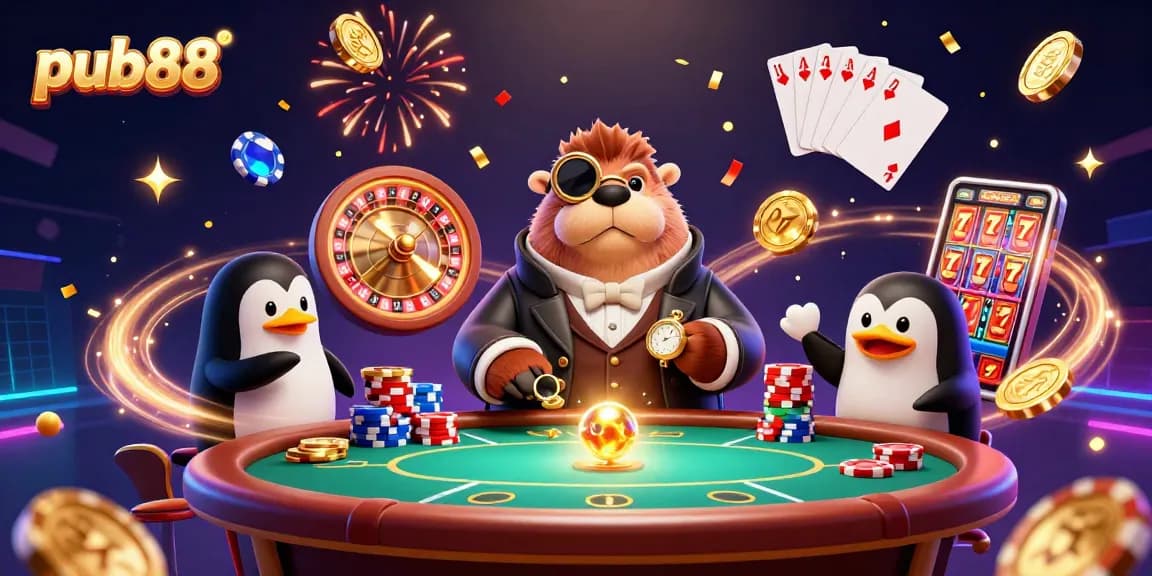 Experience the thrill of pub88 with an underwater poker showdown featuring colorful characters and casino elements.