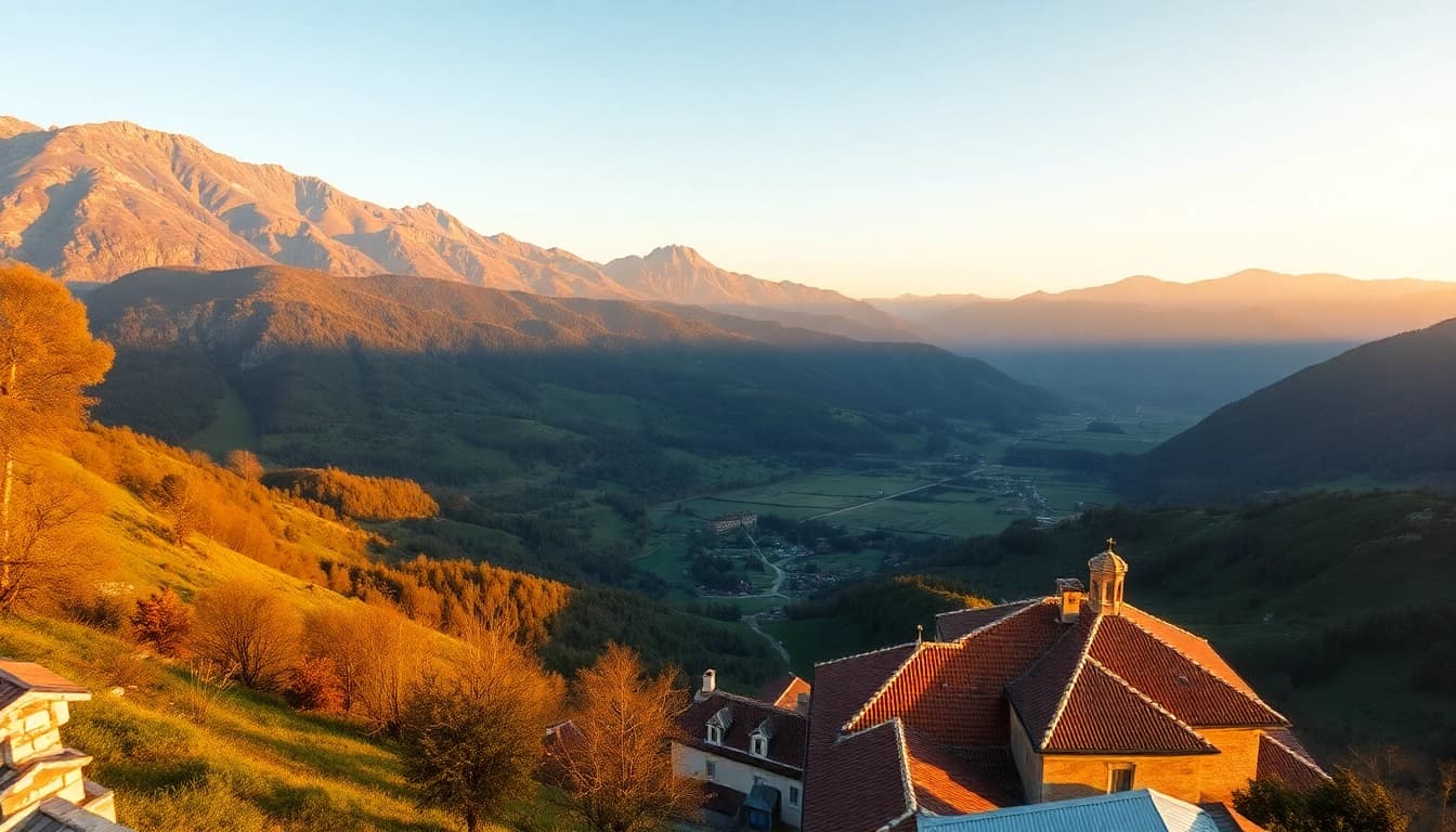 Prekrasan pogled na Bosnu i Hercegovinu s planinskim terenom i zalaskom sunca.