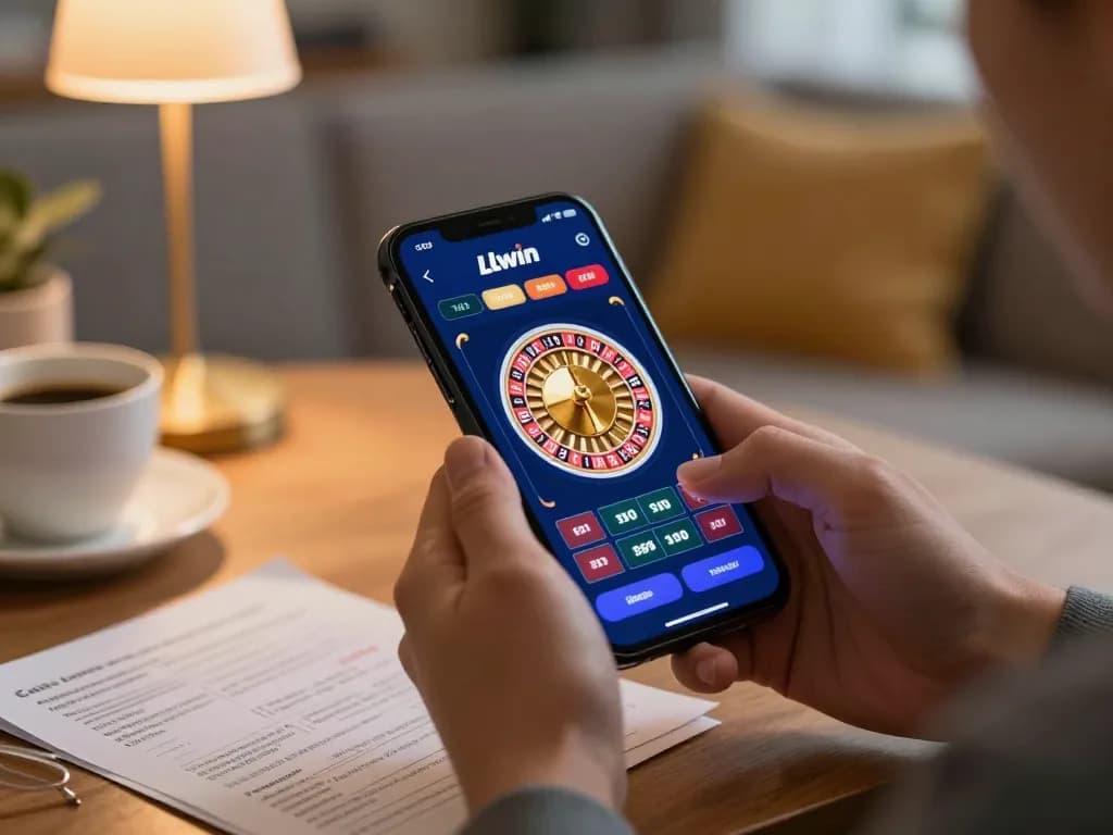 Engaging gameplay on the LLwin center roulette app in a cozy home setting, showcasing strategic betting moments.
