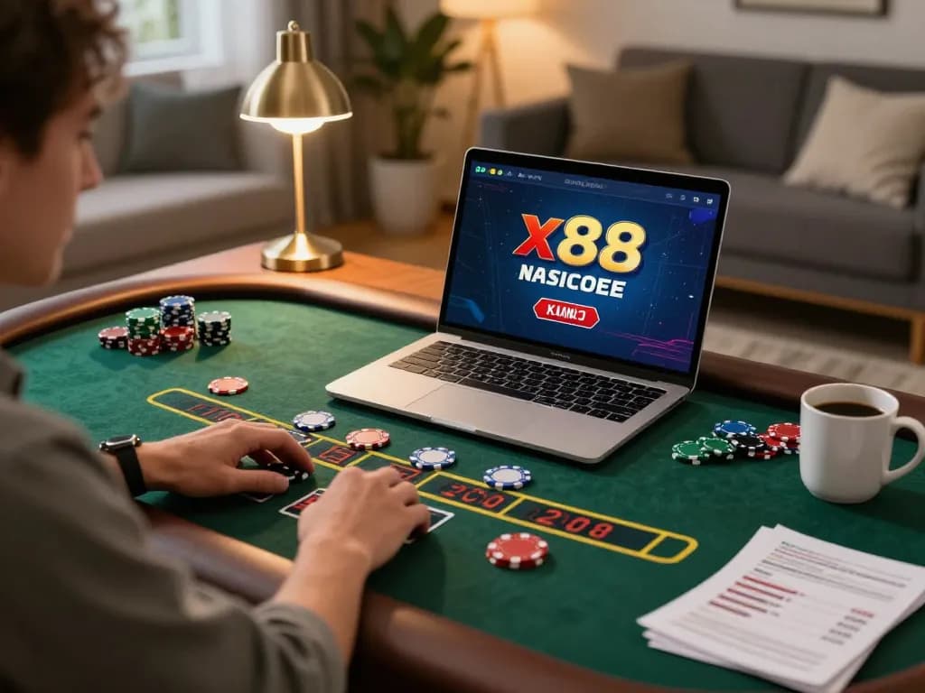 x88 player enjoying a thrilling live blackjack game with chips on the virtual table