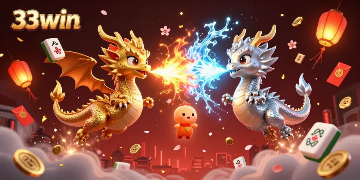 Engage in high-stakes gaming with 33win's vibrant scene featuring dragon companions and casino elements.