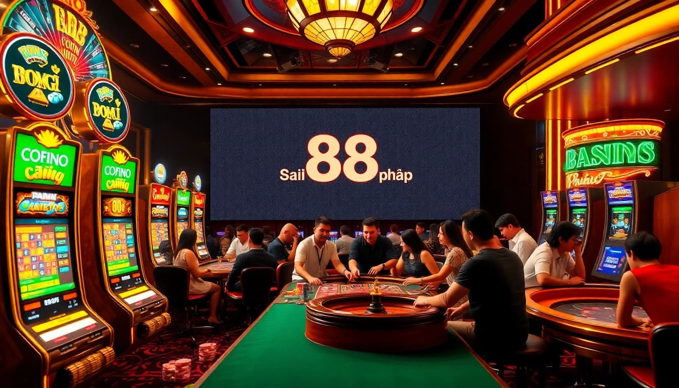 Excited players engaging in games at a luxurious casino, highlighting 88i đăng nhập.