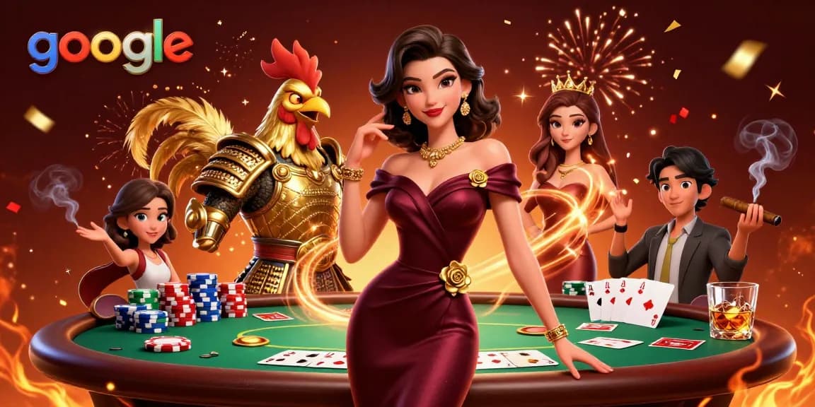 Join the excitement at google with a glamorous woman and samurai rooster in a vibrant casino scene.