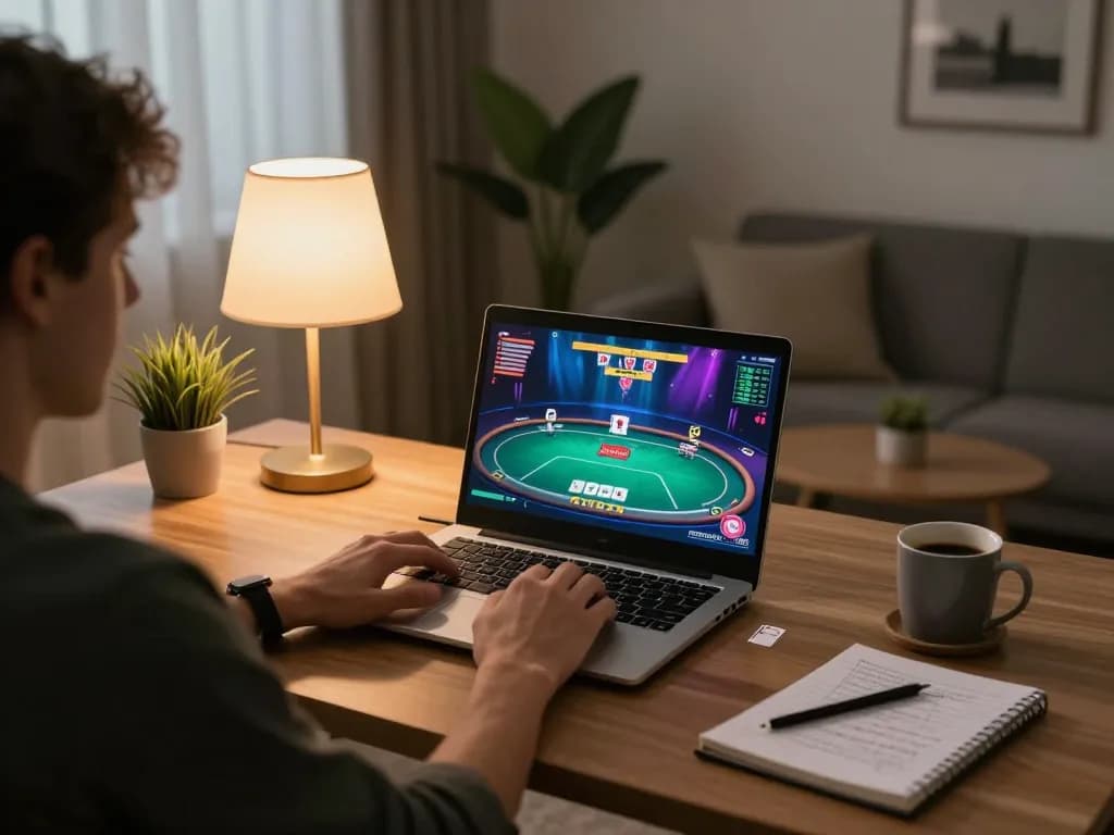 Engaging in responsible online gaming with link vua88 on a stylish laptop setup.