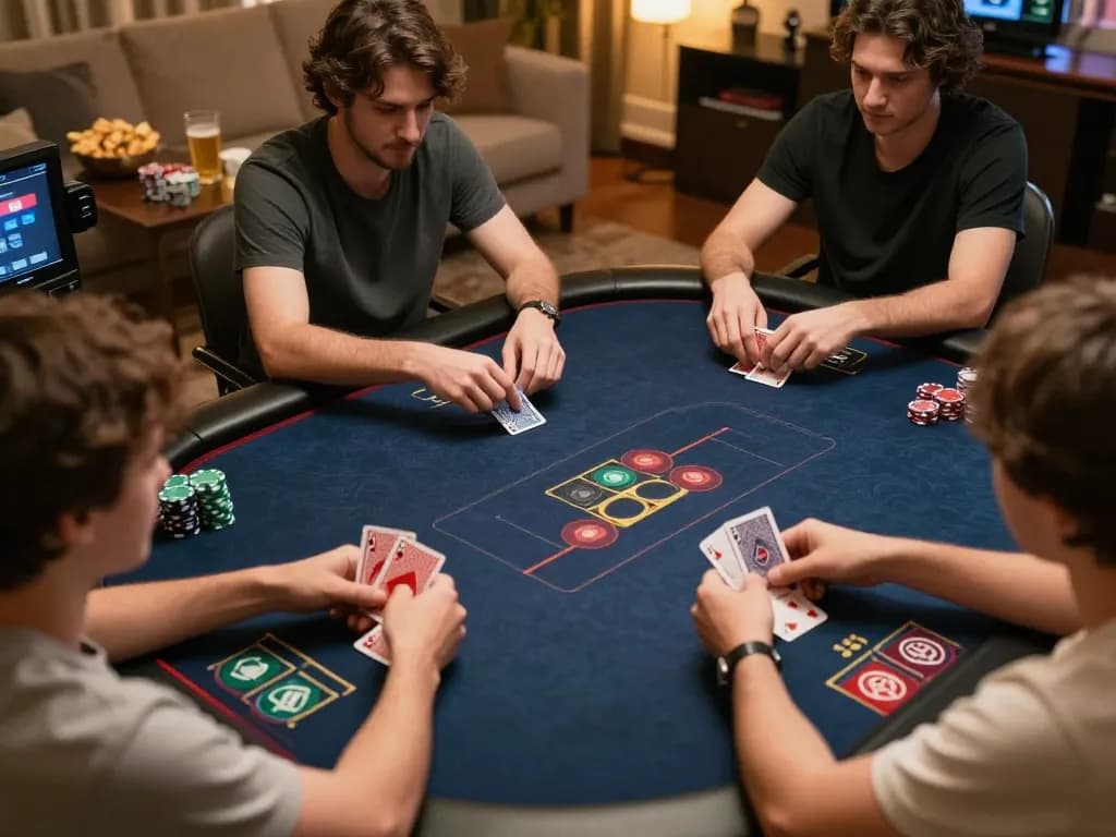 Engaging online poker players using mm88 platform in a cozy home setting, enjoying strategic gameplay.