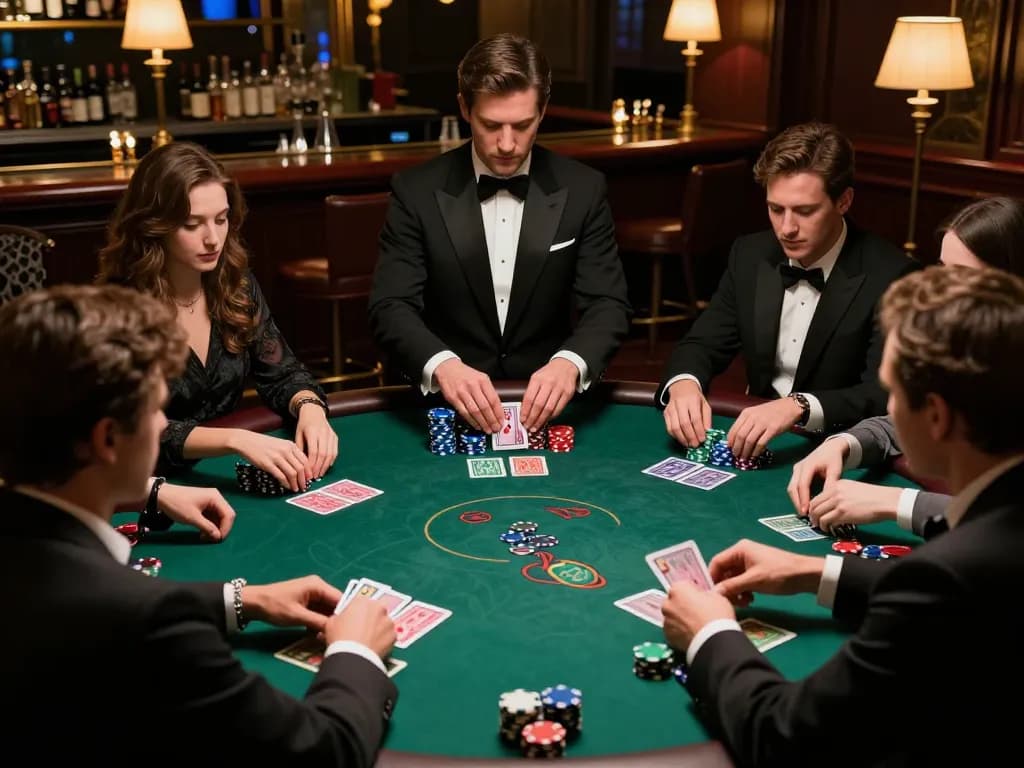 Players engaging in strategic blackjack at 79KING's elegant casino, showcasing competitive spirit with chips.