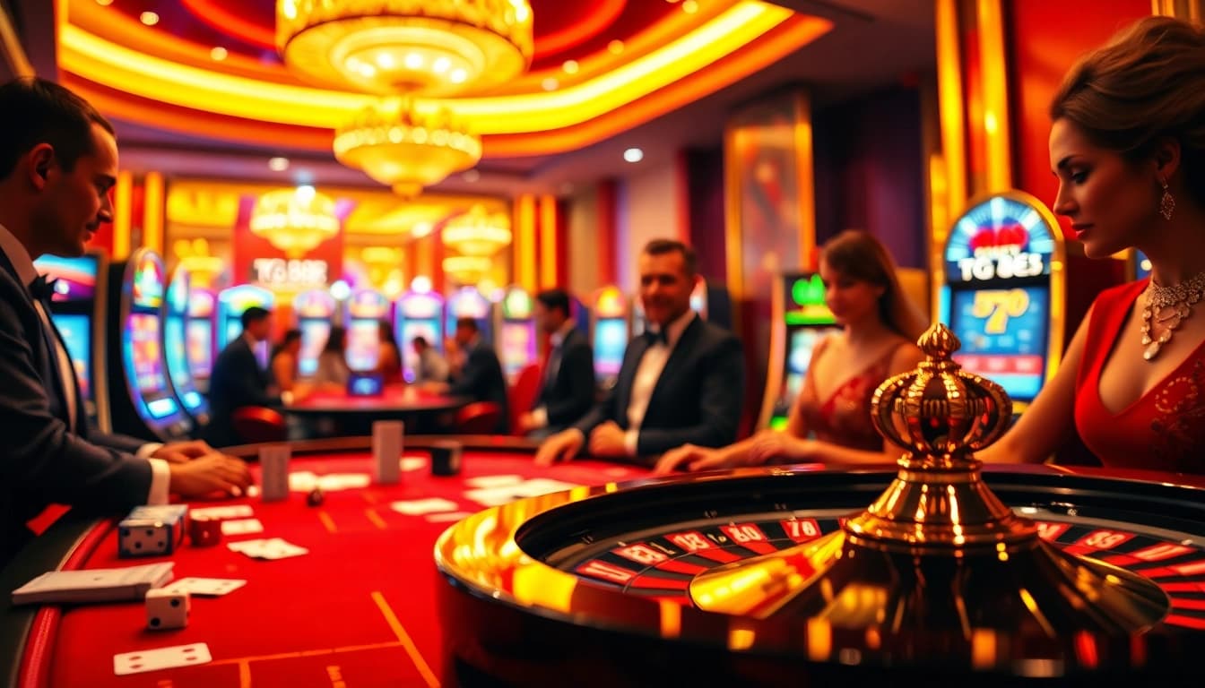 Exciting gameplay at a TG 88 casino table with vibrant cards and roulette wheels.