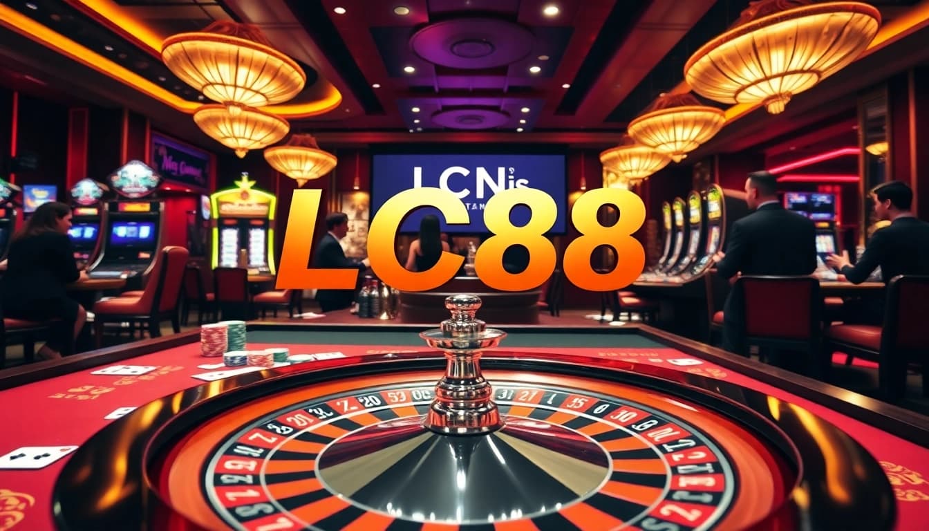 Engage with the thrilling atmosphere of Đăng Nhập LC88 at a luxurious casino table surrounded by players.
