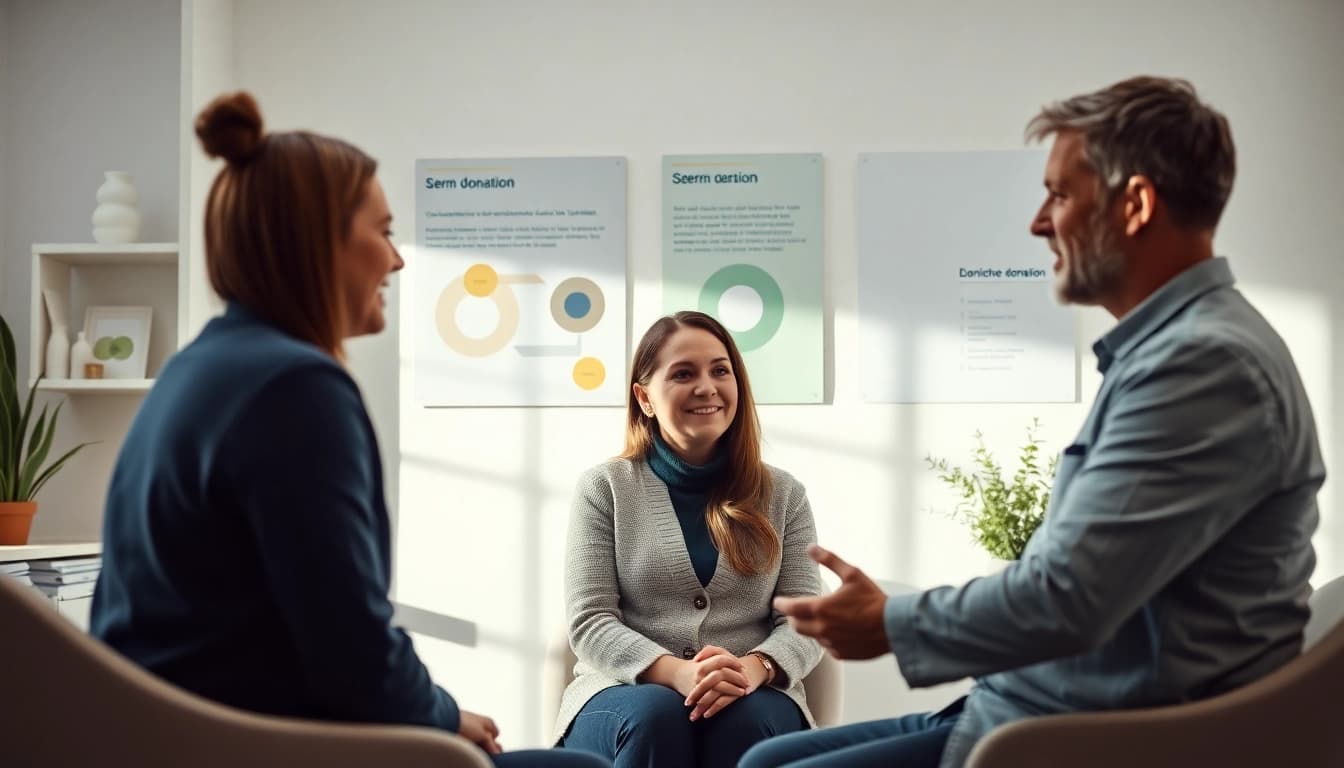 Beratung zur dänische samenbank mit einem Arzt, der einem Paar Optionen erklärt.