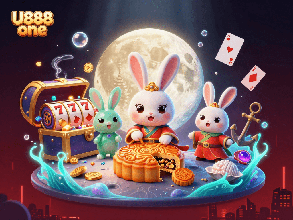 Play and win with U888 one in a vibrant, engaging casino-themed 3D illustration.
