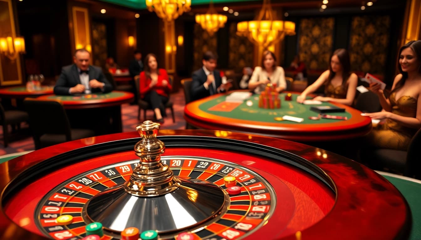 Zing88 casino interface displaying energetic poker and roulette action with vibrant chips.