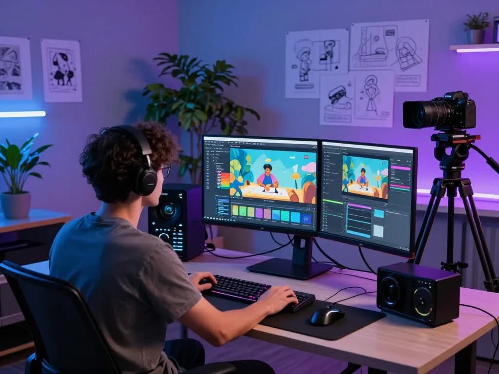 Dynamic video production studio showcasing motion ai in action with advanced technology and creative workspace.