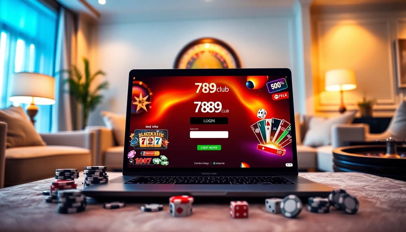 Login to 789club with a vibrant online casino interface showcasing exciting games and professional setup.
