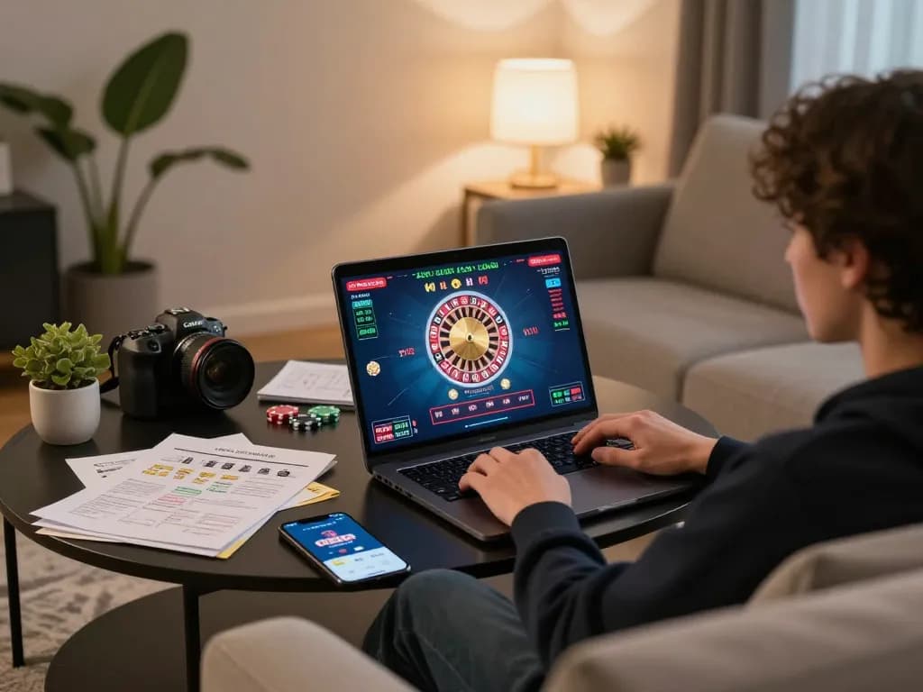 Player enjoying a live dealer game on dv88 com from the comfort of home, focusing on strategic roulette play.