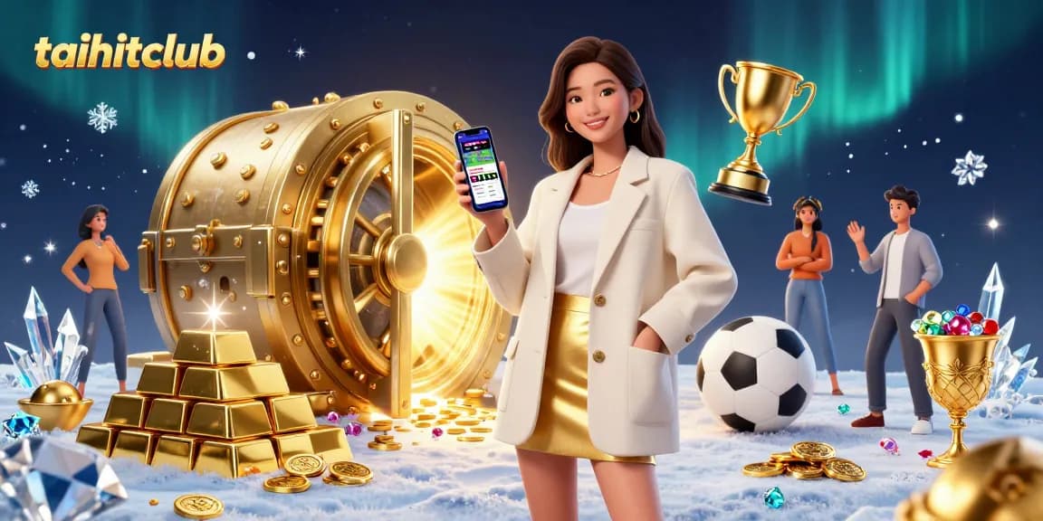 Experience taihitclub's thrilling games with a dynamic illustration featuring sports betting and treasure elements.