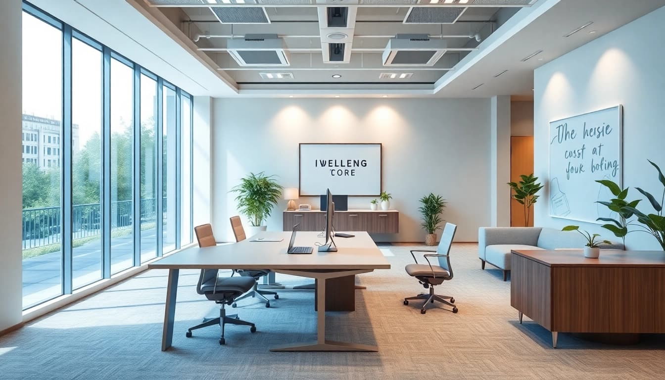 Optimale Büroumgebung für Office Excellence mit stilvollem Design und natürlichem Licht.
